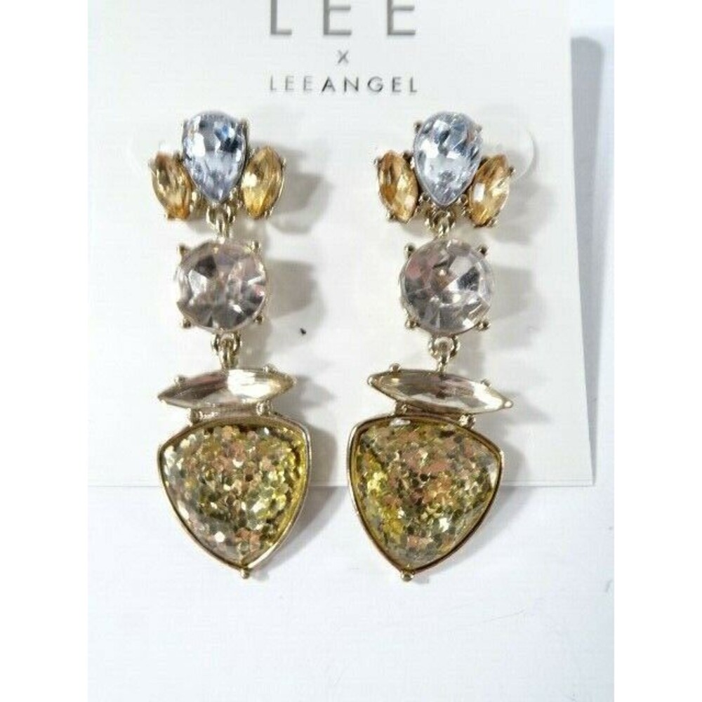 LEE by Lee Angel Women's Kaleidoscope Crystal Pyrite GOLD Drop Earrings NWT 70